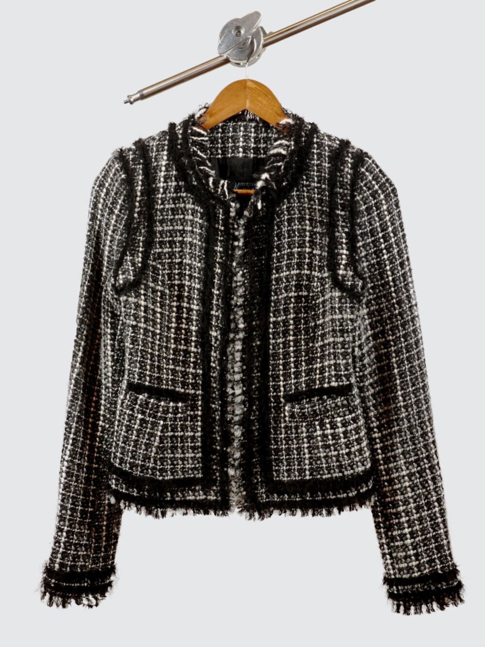 GUESS by Marciano Women's Black White Tweed Fringed Jacket Size 4